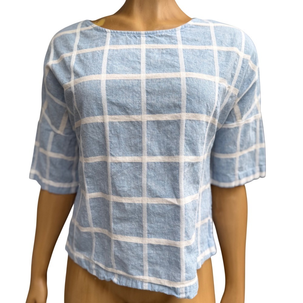 Lumiere Linen Blend Top Blue Boatneck Preppy Old Money Coastalgrandmother  M‎